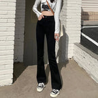 Woman American High Waist Slim Fit Bell Bottom Jeans Female Fashion Y2k Flare Pants Girls Elastic Designer Black Denim Trousers