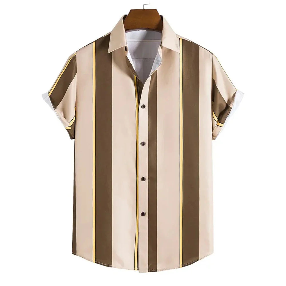 Summer New Short Sleeve Printed Shirt Men's Shirt Collar Casual Fashion Striped Shirt Thin Short Sleeve Shirt Men's