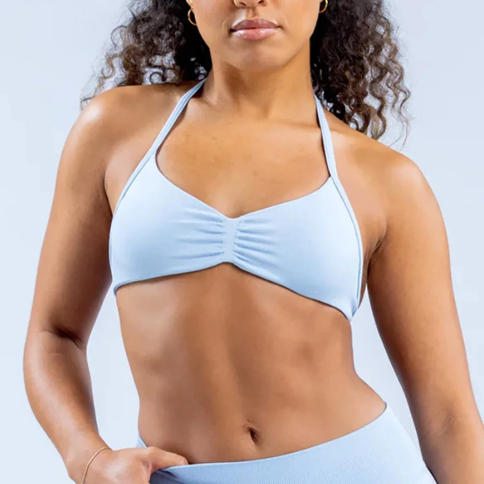 DLOGO With Logo Impact Strappy Bra Top Women High Support Impact Thin Strap Halter Sport Seamless Bras Scrunch Workout Yoga Tank