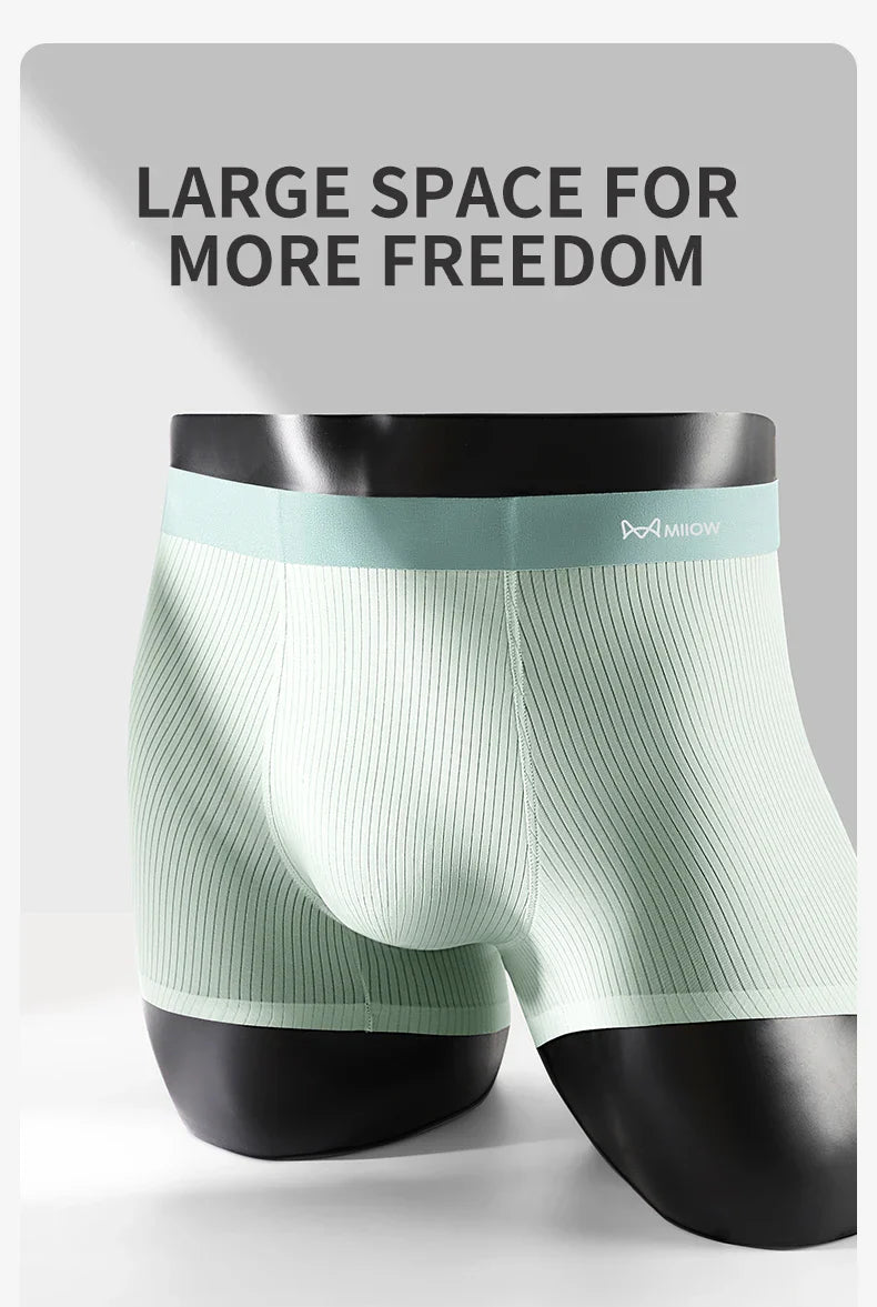 MiiOW 3Pcs Soft Ice Silk Men Boxer Underwear Men's Panties Summer Breathable Striped Underpants Male Antibacterial Boxers Trunks