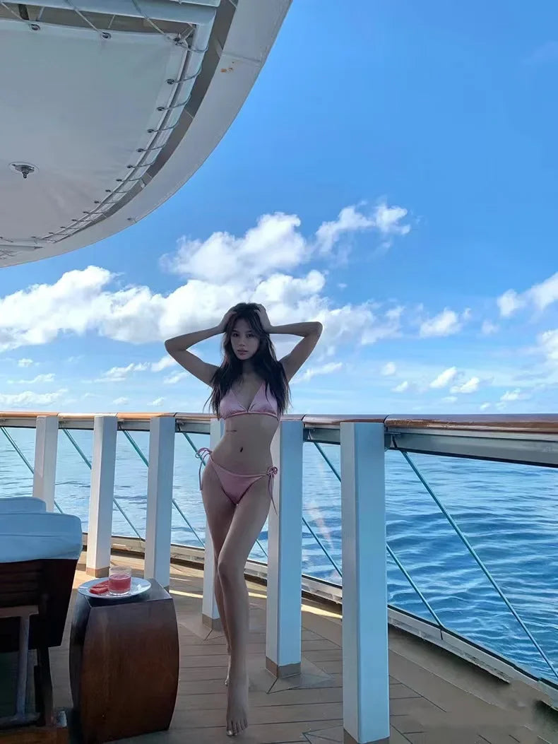 Wrap Around Halter Metallic Satin Bikini Women Swimwear Female Swimsuit Two-pieces Bikini Set Brazilian Bathing Suit Swim Lady