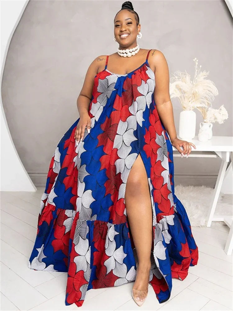 Wmstar Plus Size Dresses for Women Floral Printed Slip  Loose Stretch Big Swing Maxi Dress Summer Clothes Wholesale Dropshipping