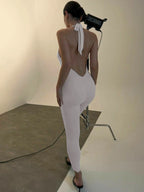 Dulzura Sleeveless Halter Backless Lace Up Jumpsuit Solid Sexy Casual Romper Party Club Streetwear Women'S Autumn Winter Clothes