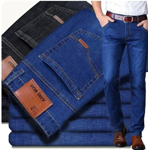 Men's Comfortable Soft Business Casual Denim Trousers Slim Fit Straight Pants Fashion Male Brand Light Luxury Stretch Clothing