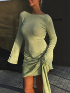 TARUXY Backless Sexy Knitted Dresses Women's Floral Lace Up Irregular Splice Slim Evening Mini Dress Autumn Elegant Long Sleeve