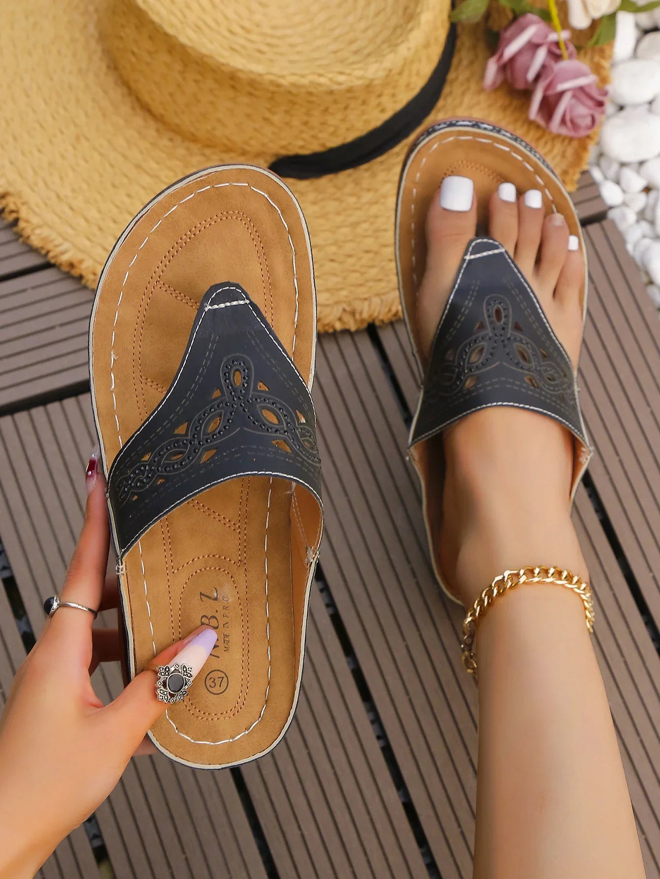 Women Platform Sandals Beach Casual Wedges Flip Flops Premium Orthopedic Open Toe Big Toe Anti-slip Outdoor PU Leather Shoes