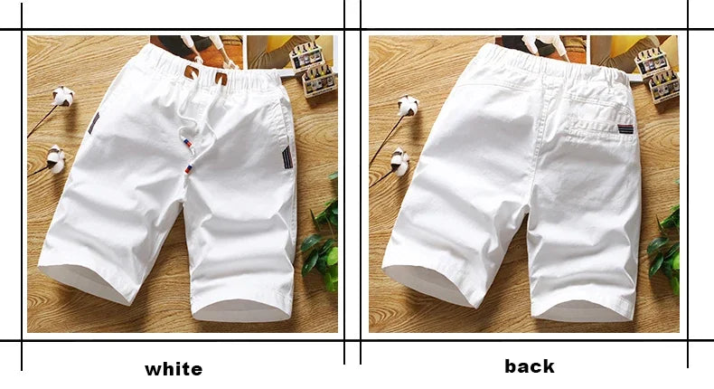 White Shorts Men Cotton Casual Shorts Bermudas Summer Slim Fit Drawstring Shorts Daily Wear Soft Touch and Comfortable Pants