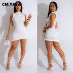 CM.YAYA Women Stand Collar Sleeveless Bodycon Midi Dress 2024 Summer Solid Evening Party Club Fashion Dresses Vestidos