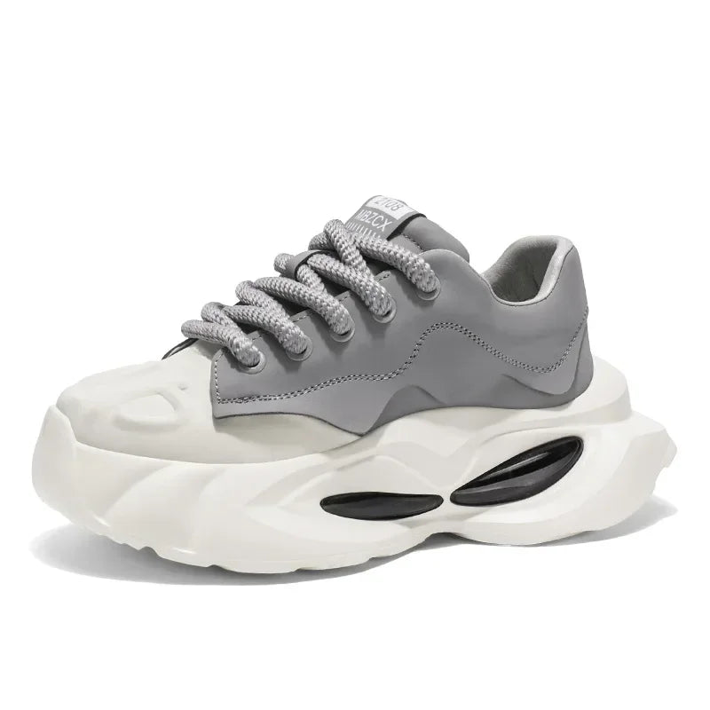 Chunky Sneakers Men Designer Soft Sole Sport Shoes Fashion Casual Microfiber Leather Upper Height Increased Platform White Shoes