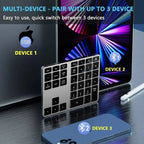 Wireless Number Pad Rechargeable Bluetooth Numeric Keyboard For Mac Windows 35-Keys Aluminum Numpad Keypad For Accountants