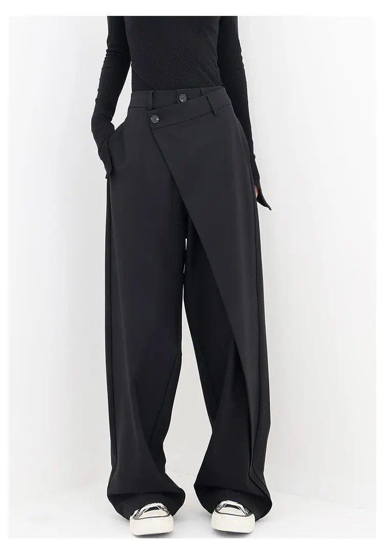 HOUZHOU Women Wide Suit Pants High Waist Gothic Japanese Style Baggy Black Trousers Irregular Straight Pants Casual Streetwear