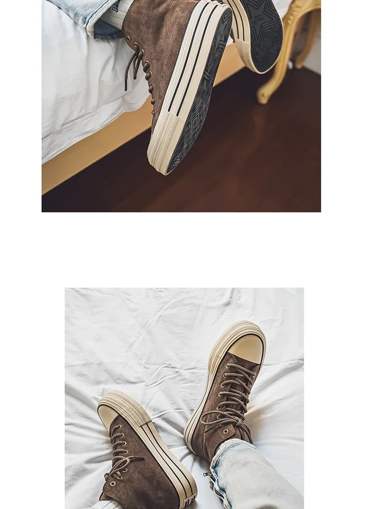 Classic Fashion Skateboarding Shoes for Men Women Comfy Suede Leather High Top Sneakers Men Height-increasing Platform Sneakers