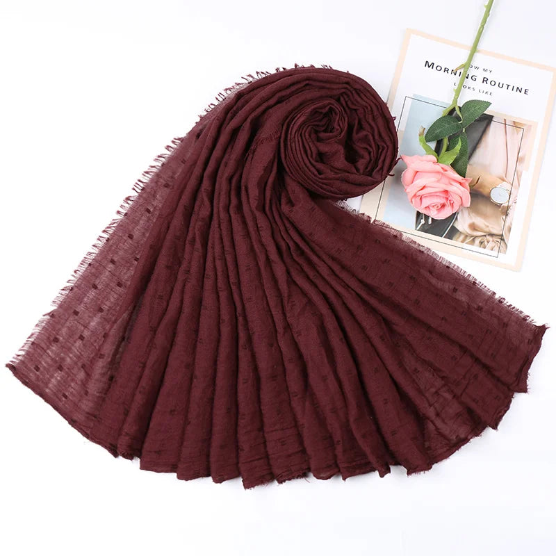 Dot Pom Pom Cotton Hijab Scarves Women Muslim Shawls Big Size Headscarf Wraps Solid Headbands Turbans Bandana Foulard Bufandas