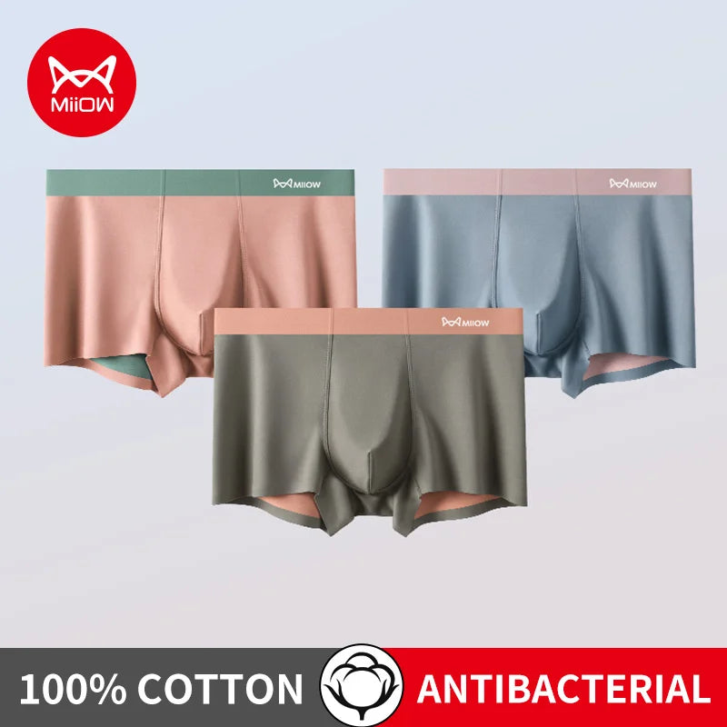 MiiOW Dry Breathable Summer Men's Panties Set Seamless Sexy Men Underwear Boxers Cotton Crotch Man Underpants Male Boxer Briefs