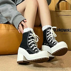 Women Platform Sneakers Canvas Shoes Personalized Luxry Heels Skateboard Lace Up Casual Fashion Outdoor Sneakers Plus Size 36-42