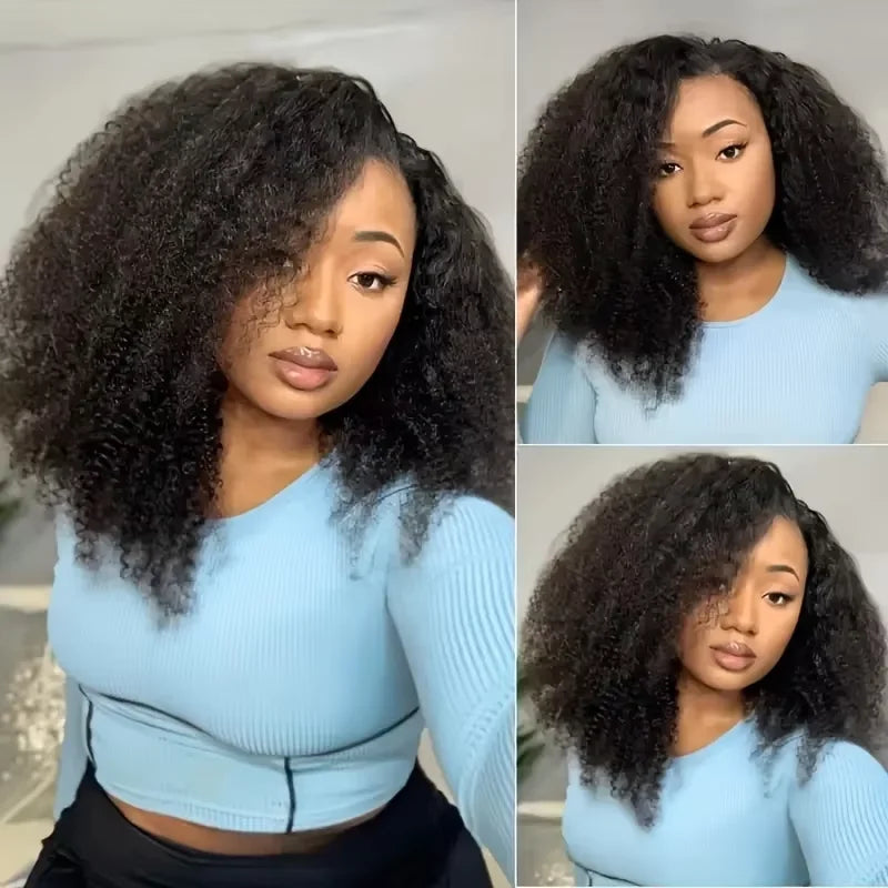 Geeta Half Wigs Human Hair Kinky Curly 3 In 1 Human Hair Wig Seamless Flip Over Half Wig Beginner Friendly Curly Wigs for Women