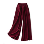 SuyaDream Women Wide Leg Pants 100%Real Silk Solid Elastic Waisted Ankle-length 2024 Office Spring Autumn Chic Trousers Black