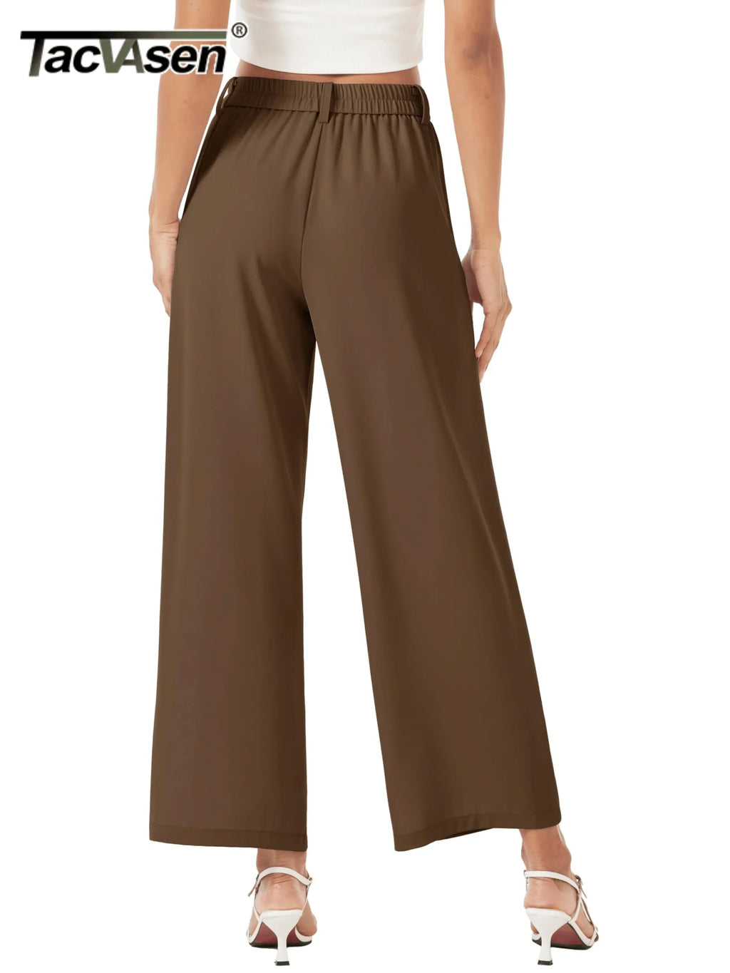 TACVASEN High Waisted Fashion Wide Leg Trousers Womens Loose Casual Long Pants Lightweight Soft Button Closure 2 Pockets Pants