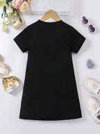 Girls' white floral print dress, comfortable polyester blend, elastic and comfortable