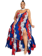 Wmstar Plus Size Dresses for Women Floral Printed Slip  Loose Stretch Big Swing Maxi Dress Summer Clothes Wholesale Dropshipping