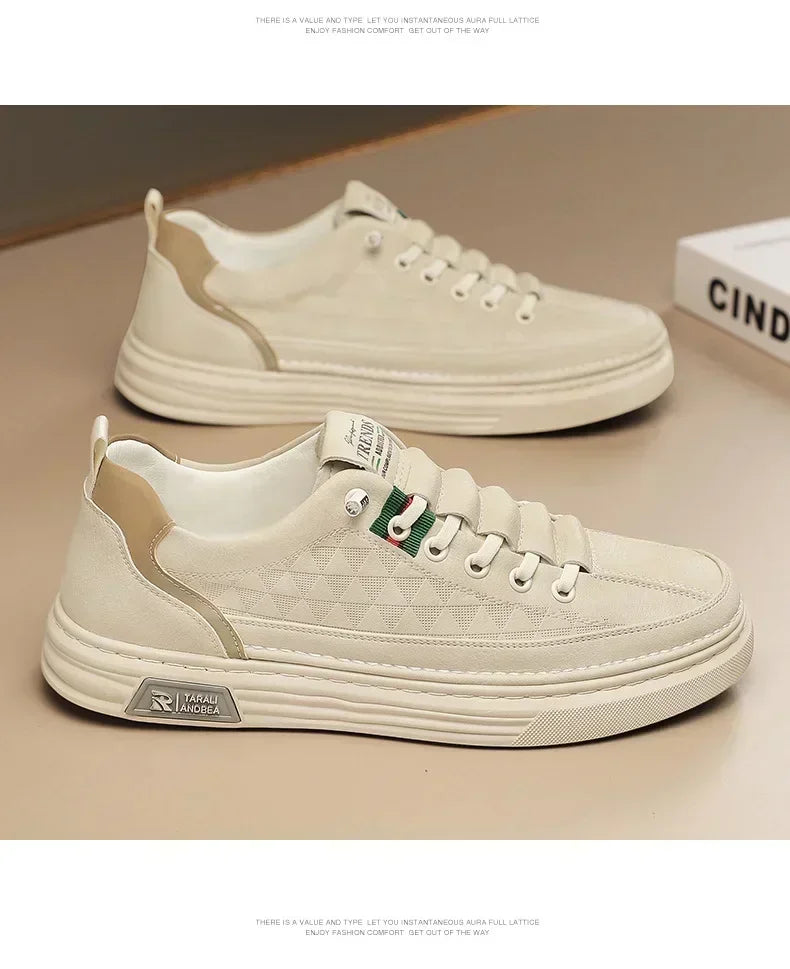 Upgrade your style with Men's Vulcanize Shoes 2025 /White Leather Casual Shoes/