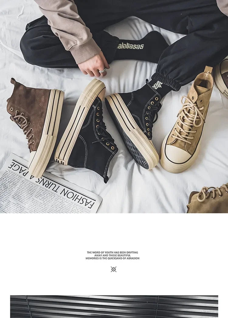 Classic Fashion Skateboarding Shoes for Men Women Comfy Suede Leather High Top Sneakers Men Height-increasing Platform Sneakers
