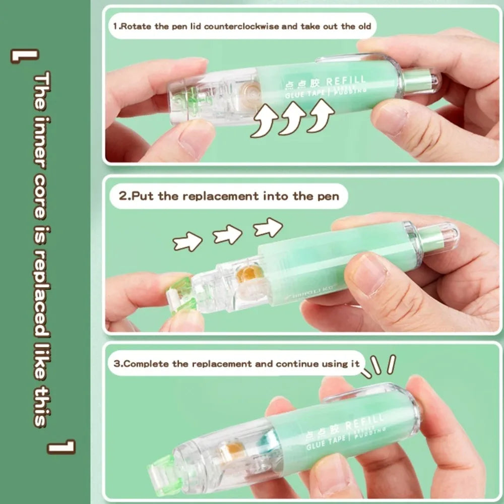 Double-sided Adhesive Press Spot Glue Pen Large Capacity High Viscosity Correction Tape Replaceable Core Office Supplies