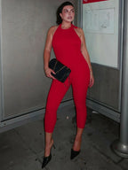 Dulzura Sleeveless Halter Backless Lace Up Jumpsuit Solid Sexy Casual Romper Party Club Streetwear Women'S Autumn Winter Clothes