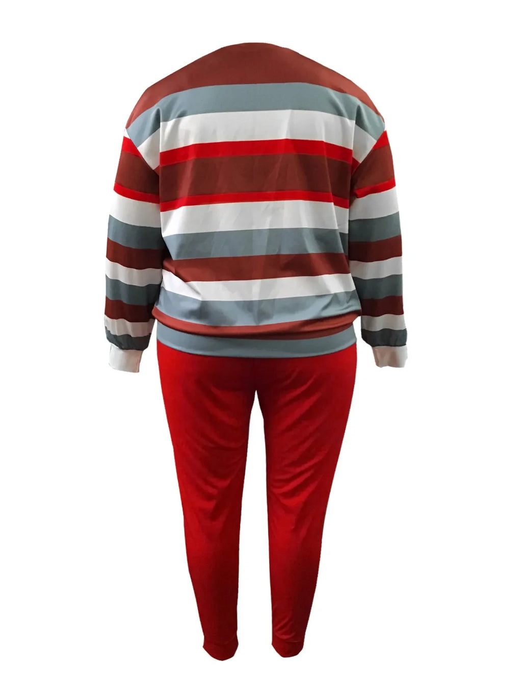 XL-5XL LW Plus Size Striped Patchwork Pants Set Women Long Sleeve Legging Set Round Neck Casual Two Piece Outfit Tracksuit