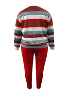 XL-5XL LW Plus Size Striped Patchwork Pants Set Women Long Sleeve Legging Set Round Neck Casual Two Piece Outfit Tracksuit