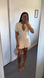 Elegant Women's Knitted Short Sleeve Dress Single Breasted High Waist Button Mini Curvy Dresse Knitwears White Black Summer 2025
