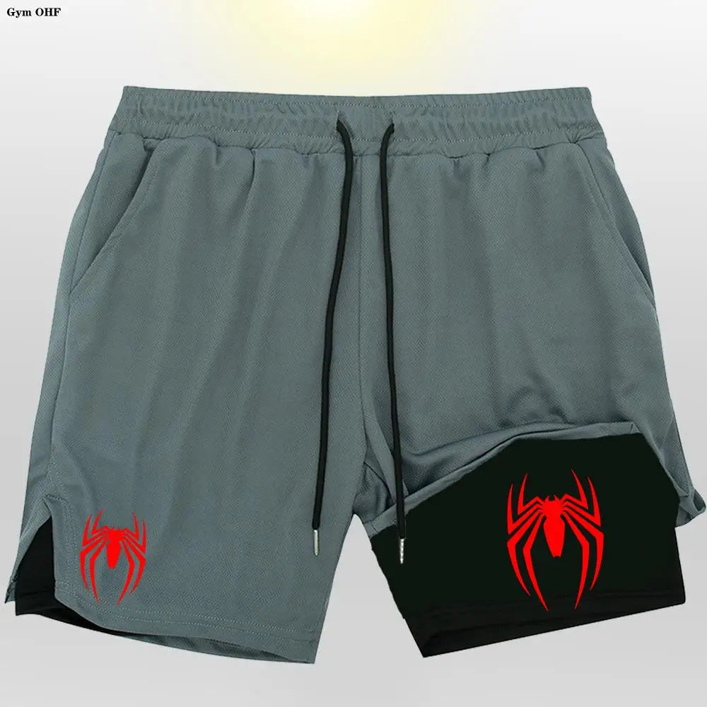 Men's sports shorts, spider print compression shorts, informal, training, running, 2-in-1, Y2K order shipped directly