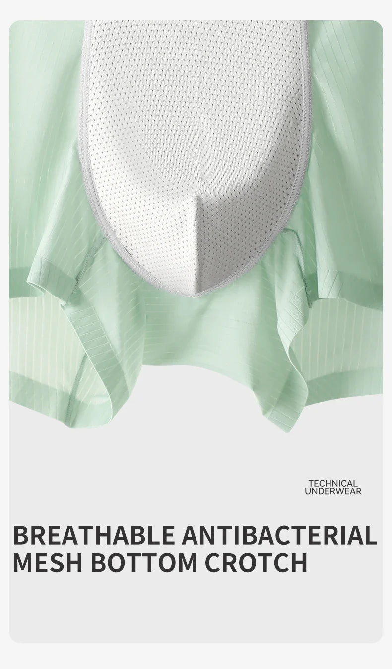 MiiOW 3Pcs Soft Ice Silk Men Boxer Underwear Men's Panties Summer Breathable Striped Underpants Male Antibacterial Boxers Trunks