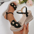 Lace Flower Wedge Heel Sandals for Women Summer Fashion Chunky Platform Sandalias Mujer Thick Bottom Non Slip Beach Shoes Woman