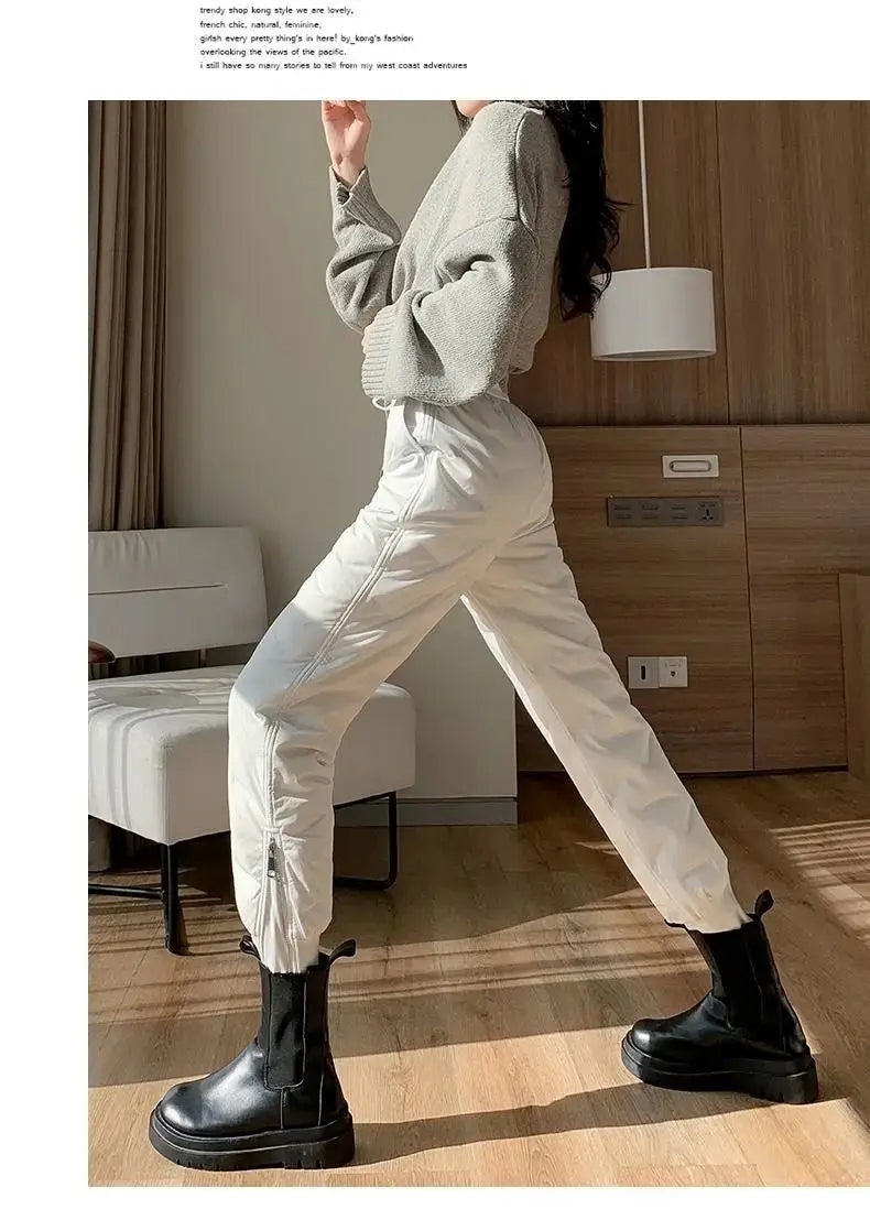 down Bottoming down Cotton Pants Women's New Loose High Waist down Wadded Trousers Women's Fashion Autumn and Winter New