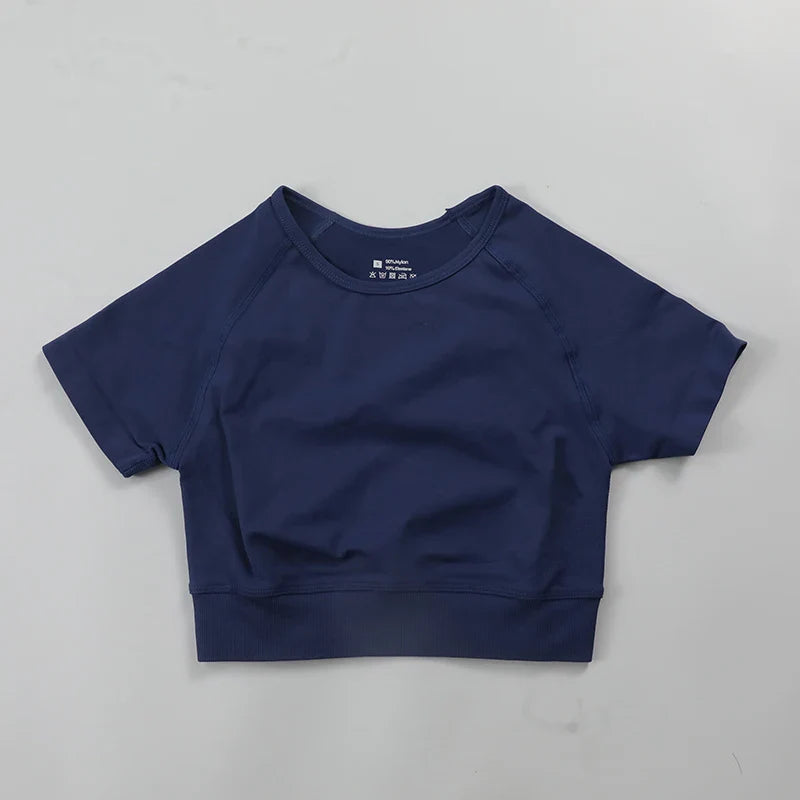 Impact Crop Top Women Short Sleeve Yoga Shirts Slim Fit Seamless Workout Top T-shirt Gym Clothes Woman Sportwear