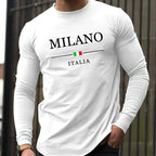 Men's 100% pure cotton comfortable casual loose oversized MALINO ITALIA printed sports round neck long sleeved T-shirt top
