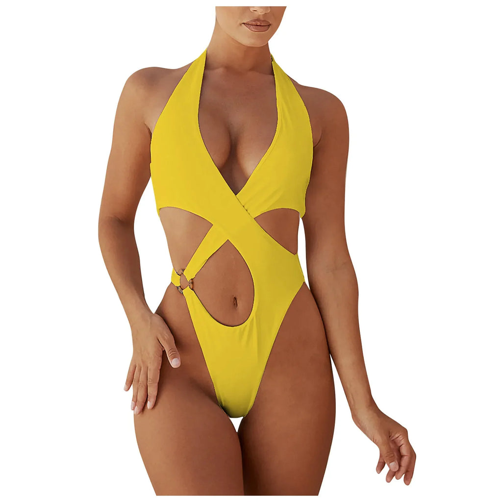 Swimsuits Women's Plus Size Bathing Suit Tummy Control Swimwear Women Sexy Hollow One Piece Swimsuits High Waist Bikini Bottoms