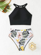 High Waist Swimsuit Sexy Halter Bikini 2025 Women Printed Swimwear Female Bathers Swimming Bathing Swim Suit Summer Beachwear