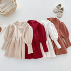 Baby Girls Knit Dress Autumn Winter Princess Dress Knitted Sweater Outfits Long Sleeve Red Christmas Party Dress Kids Clothes