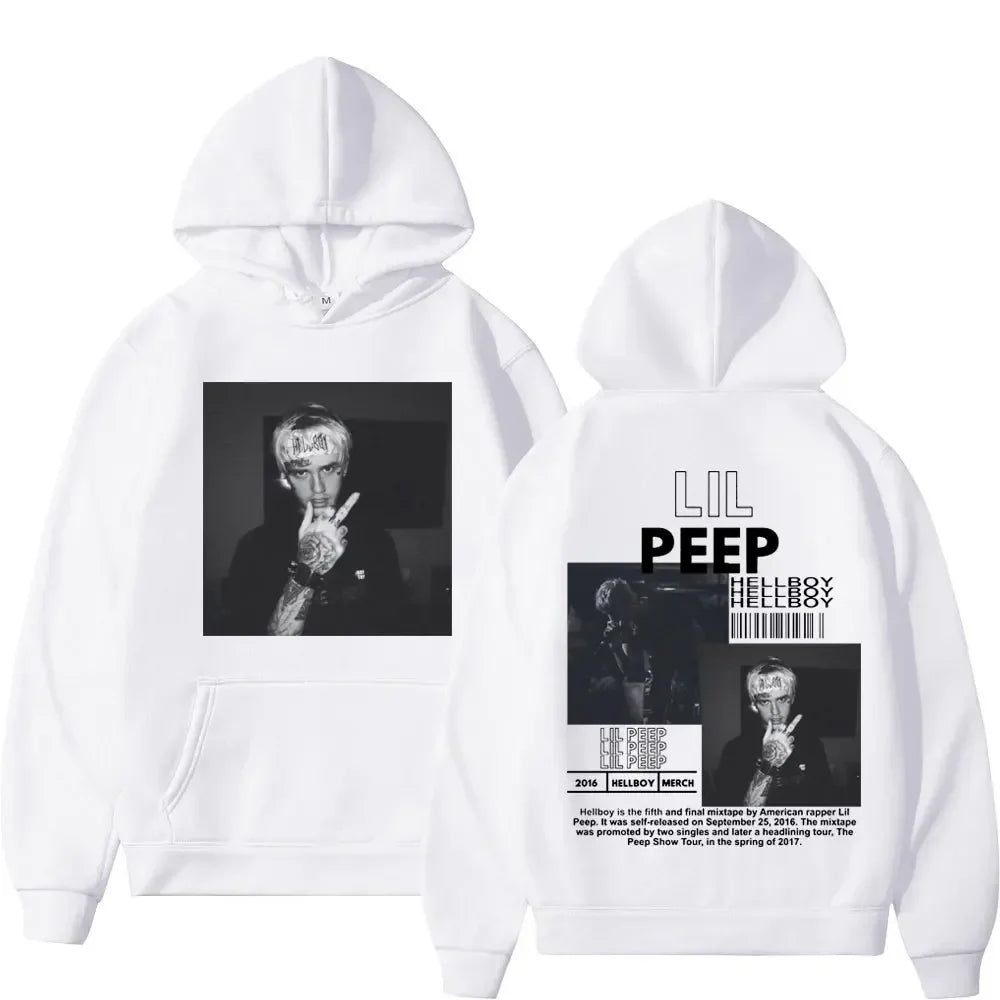 Hip hop rapper Lil Peep patterned hoodie high-quality fashion pullover men's and women's street fashion retro hooded sweatshirt