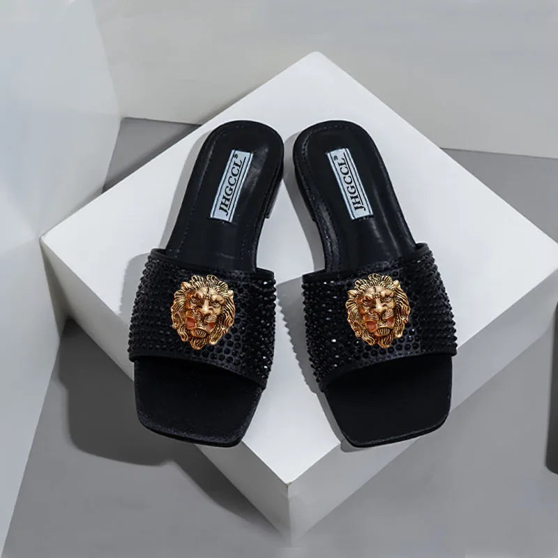 New high heels women's sandals Lion hardware buckl e with summer slippers luxury high heels T15