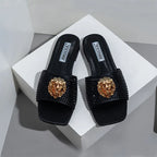 New high heels women's sandals Lion hardware buckl e with summer slippers luxury high heels T15