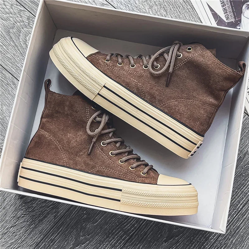 Classic Fashion Skateboarding Shoes for Men Women Comfy Suede Leather High Top Sneakers Men Height-increasing Platform Sneakers