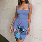 Disney Evening Dresses Fashion Prom Stitch Mini Dress Print Elegant Women Y2k Sling Woman Clothes Chic Sexy Summer 2024 Bodycon