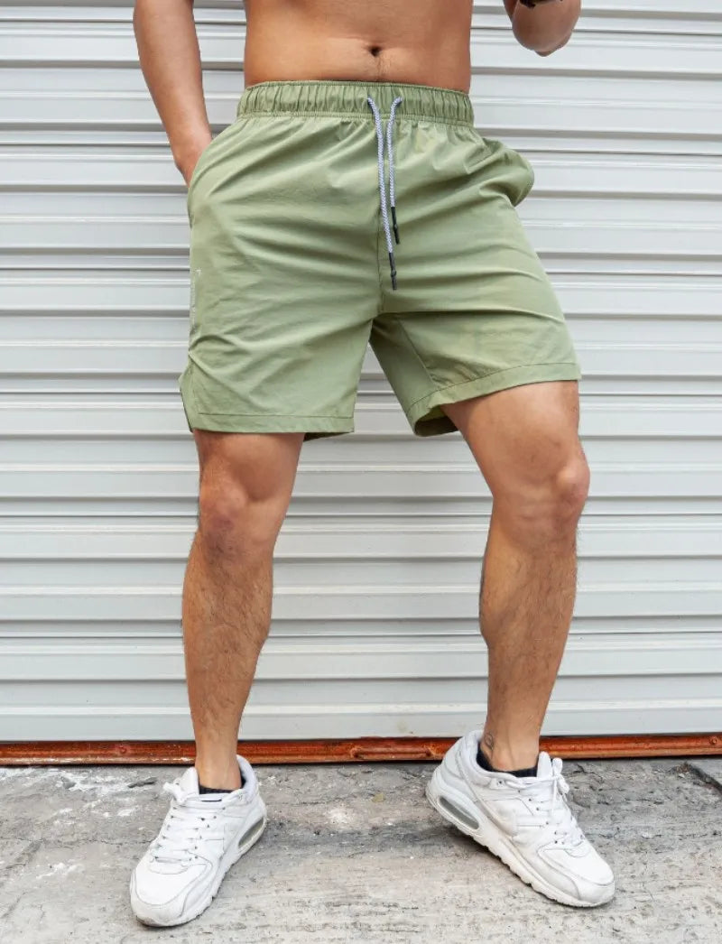 Summer new Men Light Weight Thin Short Pants Running Squat Fitness Shorts Men GYM Wear Quick-drying Beach Drawstring Shorts