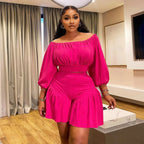 CM.YAYA Plus Size Women's Set Long Sleeve Slash Neck T-Shirt and Shorts 2025 Summer Ruched Two 2 Piece Set Outfits Tracksuit