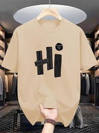 Hi Pattern Men's T-Shirt Casual And Comfortable Summer Short Sleeve Round Neck Top T-Shirt, Fashionable Machine Washable