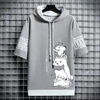 Summer T shirt Men's Hoodies Men Clothing Casual Harajuku Streetwear Print Hooded Top Short Sleeve Sweatshirts Men