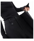 HOUZHOU Women Wide Suit Pants High Waist Gothic Japanese Style Baggy Black Trousers Irregular Straight Pants Casual Streetwear